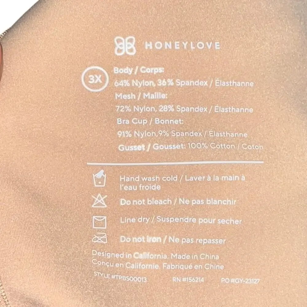 Honeylove Sculptwear Low Back Mid-Thigh Bodysuit compression shaper 3X NWT Sand